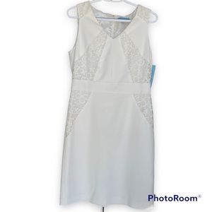 Antonio Melani sheath dress with lace panels in white, size 8